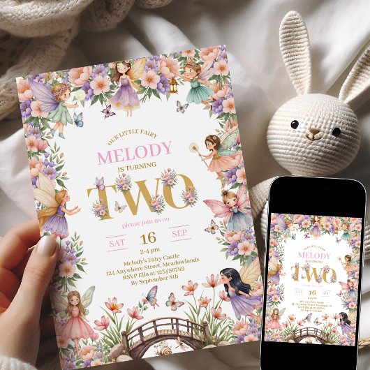 Fairy flower 2nd birthday Invitation Einladung