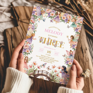 Fairy flower 3rd birthday Invitation Einladung