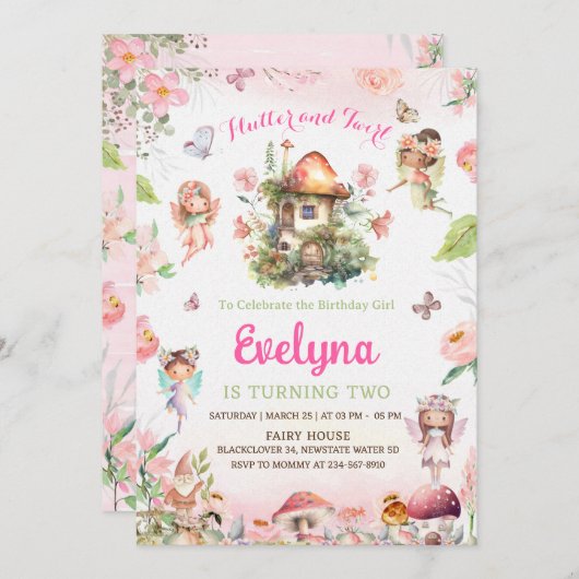 Fairy Flutter und schwindelerregendes Party Einladung (Vorne/Hinten)