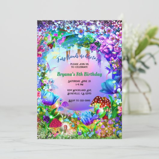 Fairy Forest Enchanted Magical Birthday Party Einladung (Stehend Vorderseite)
