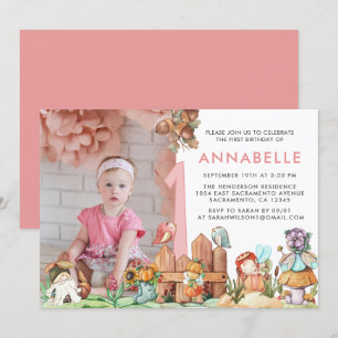 Fairy Forest First Birthday Foto Einladung