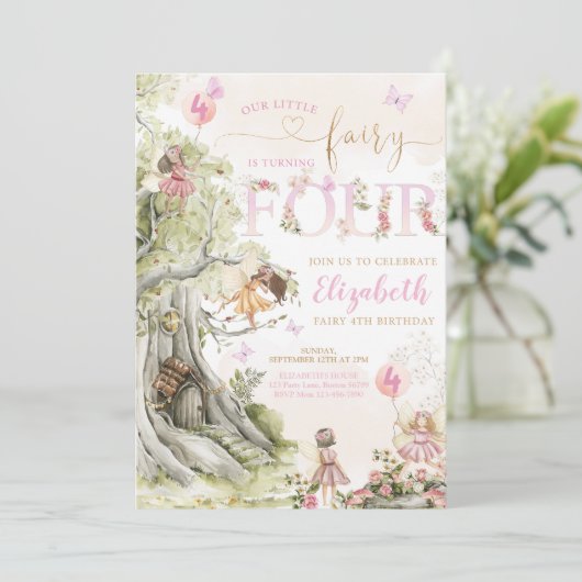 Fairy Forest Girl Birthday Magical Einladung (Stehend Vorderseite)