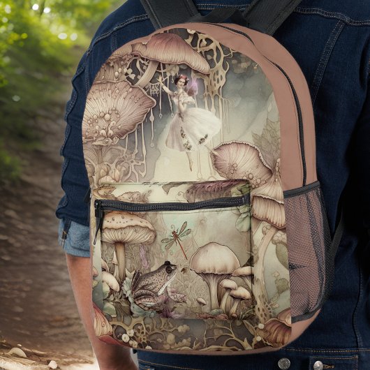 Fairy Frosch Mushroom Dragonfly Cotattage Monogram Bedruckter Rucksack