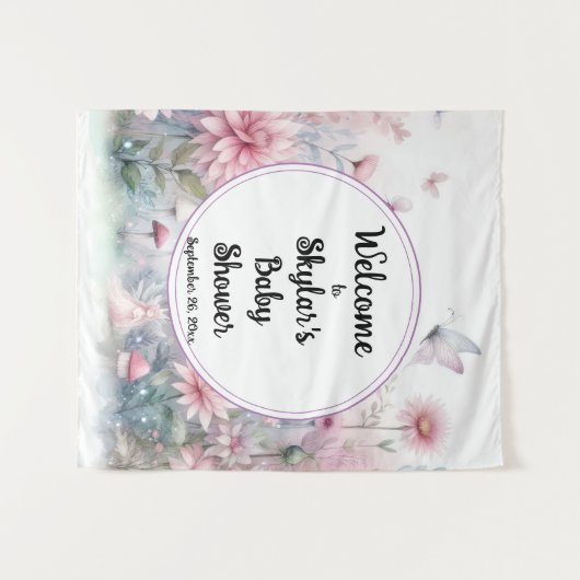 Fairy Garden Baby Dusche Begrüßung Hintergrund Wandteppich (Vorderseite (Horizontal))