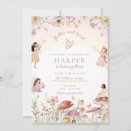 Fairy Garden Birthday Party Einladung (Vorderseite)