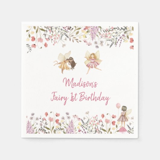 Fairy Garden Boho Wildblume Geburtstag Serviette (Vorderseite)