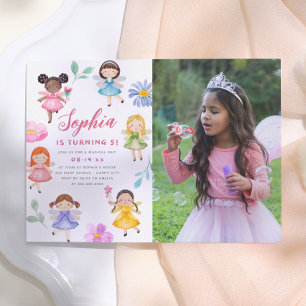 Fairy Garden Floral Girl Foto Geburtstagsparty Einladung