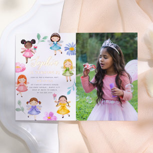 Fairy Garden Floral Girl Foto Geburtstagsparty Folieneinladung