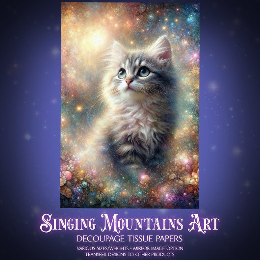 Fairy Garden Kitten Floral Fantasy Decoupage  Seidenpapier