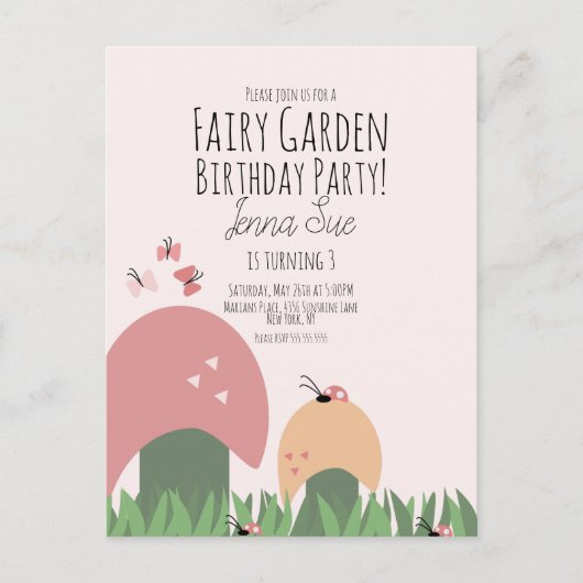 Fairy Garden Mushrooms Ladybugs Butterflies Postkarte (Vorderseite)