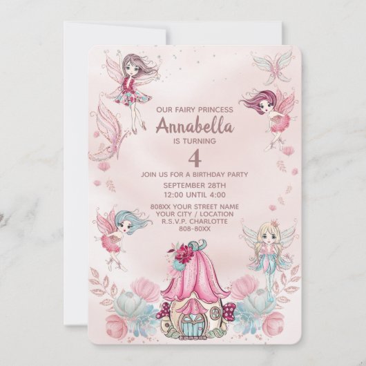 Fairy Garden Niedlich Glitzer Fairies and House Einladung (Vorderseite)