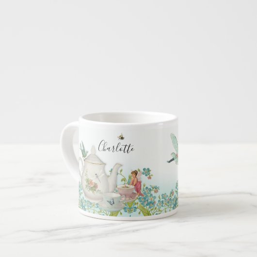 Fairy Garden Tee Party Blauer Libelle Espressotasse (Vorderseite Links)