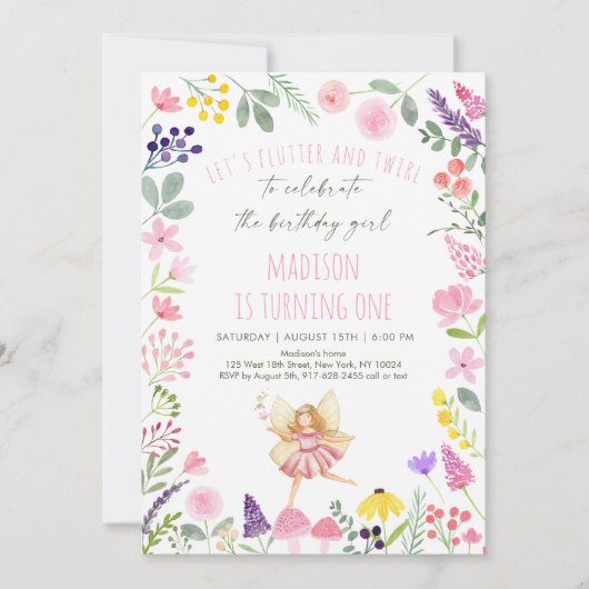 Fairy Garden Wildblume Geburtstag Einladung (Vorderseite)