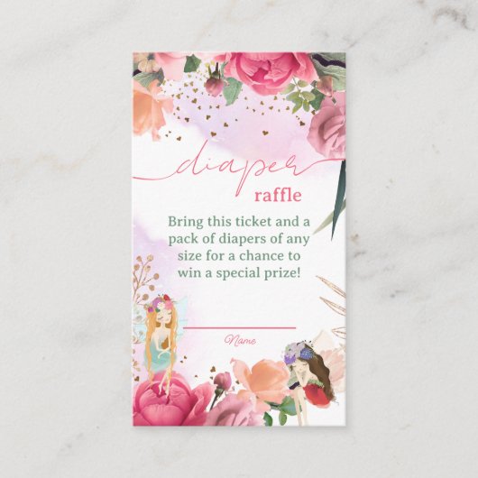 Fairy Girl Baby Showdusche Windeln Raffel Tickets Begleitkarte (Vorderseite)