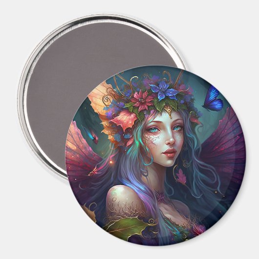 Fairy Girl Fantasy Art Button Magnet (Vorderseite/Rückseite)