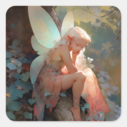 Fairy Girl Fantasy Art Quadratischer Aufkleber (Vorderseite)