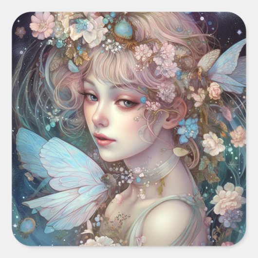 Fairy Girl Fantasy Art Quadratischer Aufkleber (Vorderseite)
