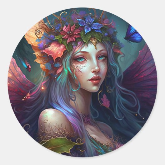 Fairy Girl Fantasy Classic Round Sticker (Vorderseite)
