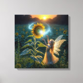 Fairy Girl Gießen eines Zaubers auf einer Sonnenbl Leinwanddruck (Vorderseite)
