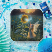 Fairy Girl Gießen eines Zaubers auf einer Sonnenbl Pappteller (Party)