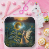 Fairy Girl Gießen eines Zaubers auf einer Sonnenbl Pappteller (Party)