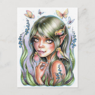 Fairy Girl mit Vögeln Postkarte