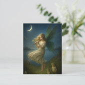 Fairy Girl Playing A Flute To Frogs In Moonlight Postkarte (Stehend Vorderseite)