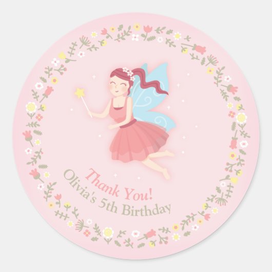 Fairy Girl Spring Floral Pink Danke Sticker (Vorderseite)