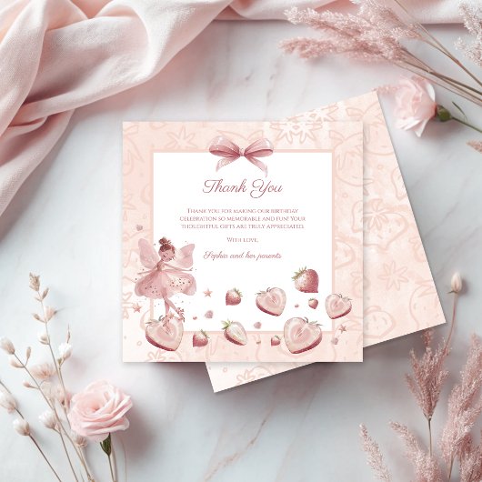 Fairy Girl Strawberry Berry Happy Birthday Dankeskarte