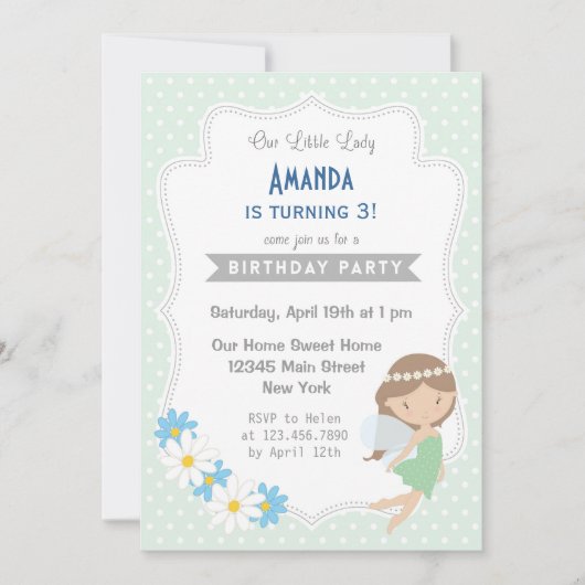 Fairy Girls Geburtstag Einladung Minze Grün (Vorderseite)