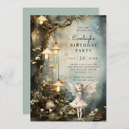 Fairy Girls Geburtstagsparty Einladung (Vorne/Hinten)