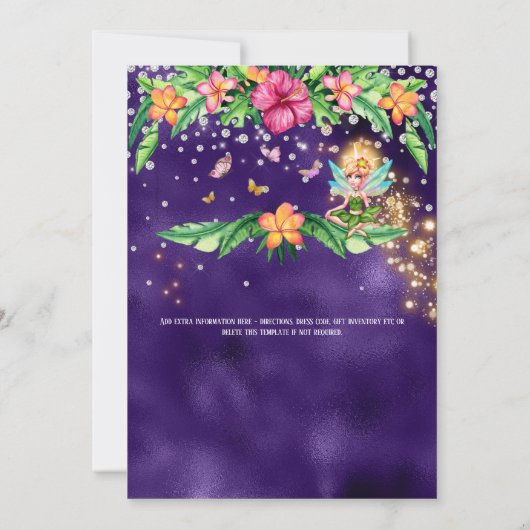 Fairy Girls Magie Glitzer Tropengarten funkeln Einladung (Rückseite)