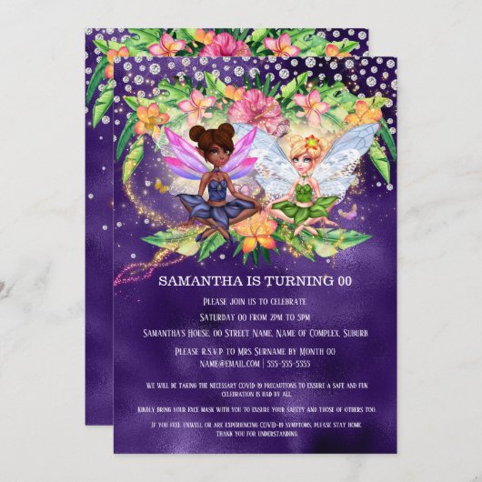 Fairy Girls Magie Glitzer Tropengarten funkeln Einladung (Vorne/Hinten)