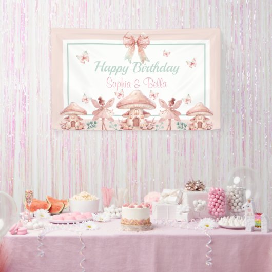 Fairy Girls Mushroom House Ribbon Twins Geburtstag Banner (Party)