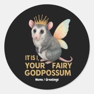 Fairy Godpossum Niedlich Opossum mit Kronen und Fl Runder Aufkleber