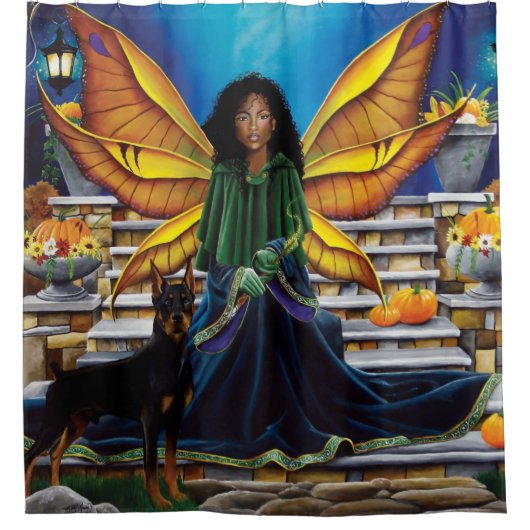 Fairy Guardian Doberman Dog Duschvorhang (Vorderseite)