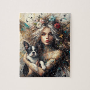 Fairy Holding a Niedlich Boston Terrier Puppy Puzzle