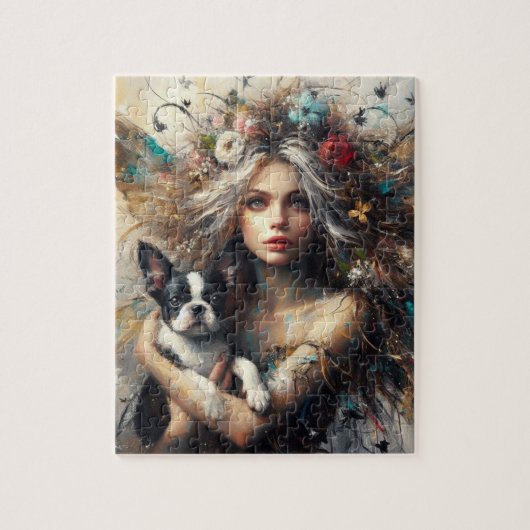 Fairy Holding a Niedlich Boston Terrier Puppy Puzzle (Vertikal)