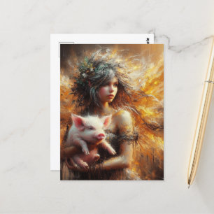 Fairy Holding a Young Pig Postkarte