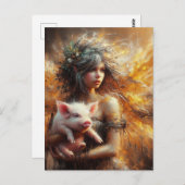 Fairy Holding a Young Pig Postkarte (Vorne/Hinten)