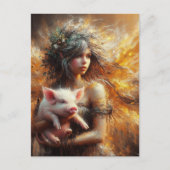 Fairy Holding a Young Pig Postkarte (Vorderseite)