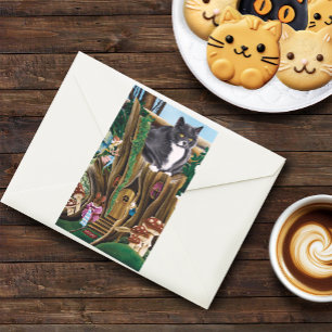 Fairy House Garden Cat Rechteckiger Aufkleber