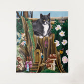 Fairy House Garden Cat Wandteppich (Vorderseite)