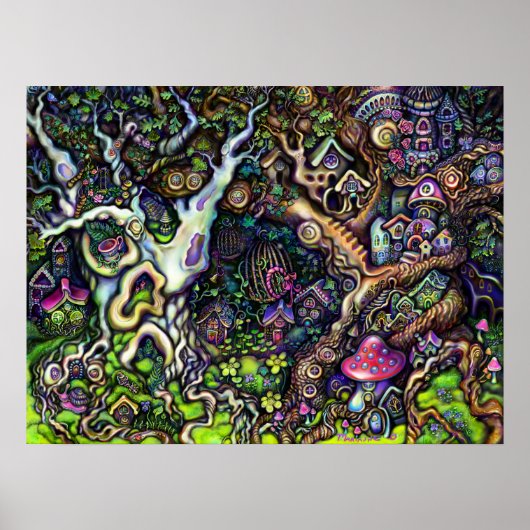 Fairy Houses Village Trees Marianne O Art Print Poster (Vorne)