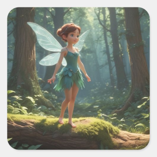 Fairy im Wald Quadratischer Aufkleber (Vorderseite)