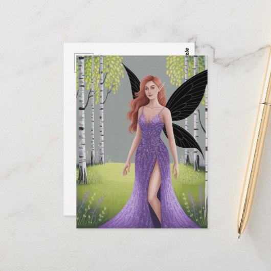Fairy in a Purple Dress Forest Fantasy Postkarte (Vorderseite/Rückseite Beispiel)