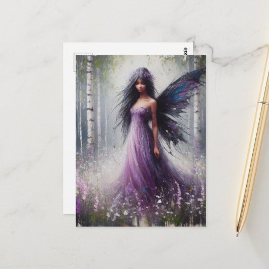 Fairy in einem Birkenwald Postkarte (Vorderseite/Rückseite Beispiel)