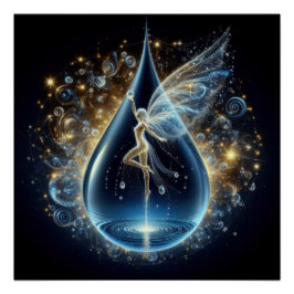 Fairy in einem reinen, sauberen Wassertropfen auf  Poster