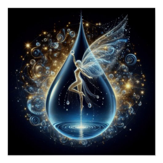 Fairy in einem reinen, sauberen Wassertropfen auf  Poster (Vorderseite)