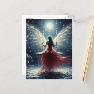 Fairy in einem roten Kleid auf dem Swing Postkarte